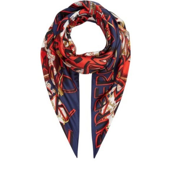 [[BURBERRY]] 'Guards' Logo Text Silk Square Scarf - Picture 3 of 4